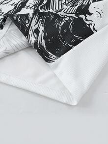 ROMWE MEN Men's Waffle Fabric Gothic Cross Print Pullover Sweatshirt, Suitable For Daily Wear In Autumn/Winter - White - View 3
