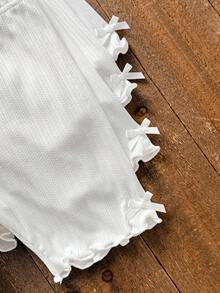 SHEIN 女童針織純色羅紋修身休閒內搭褲 4 件套，秋冬/四季穿著 - 白色 - 查看 4