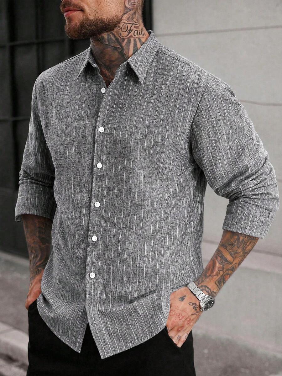 Manfinity CasualCool Men's Casual Commute Striped Shirt - Multicolor - View 1