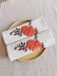 Cirelle 1/2/4 Pcs Embroidered Pumpkin Cloth Napkins, Off-White Fall Harvest Dinner Napkins With Orange Pumpkin Embroidery, Washable Reusable Cloth Napkins For Dining Table Decor - Multicolor - View 10