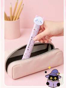 1pc Cute Cat & Dog Cartoon Animal Shaped 15cm Ruler With Fuzzy Ball, Wavy Line Scale, Adorable Stationery,Rulers, Back To School - Cute Pet Series - View 4