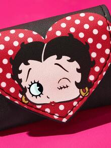 Betty Boop x SHEIN Vintage Polka Dot Cartoon Mini Jewelry Pouch, Heart Flap Design With Heart Clip & Cherry Charm, Portable For Rings Earrings Necklaces, Jewelry Storage - Multicolor - View 3