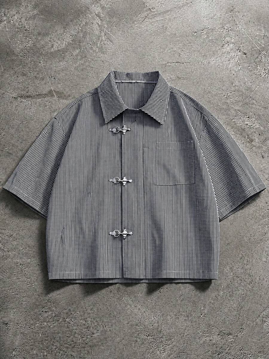 PAVTROS Men's Striped Casual Short Sleeve Shirt With Airplane Buckle For Daily Wear - Multicolor - View 1