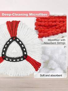 3/6PCS Microfiber Spin Mop Replacement Head Compatible With Triangle 360 Degree Rotating Mop Durable Absorbent Easy Install For Floor Tile Hardwood Home Cleaning Supplies Must Have - Red and White - View 2