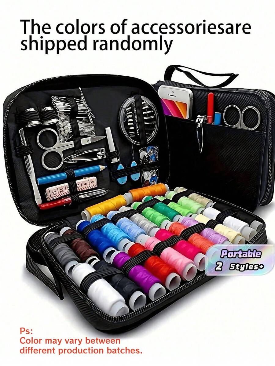 95/128 PCS Standard Size Durable Complete Sewing Kit Needles Threads Scissors Buttons Tape Measure Seam Ripper Random Colors Portable Travel Emergency Repair Home Office Outdoor Gift Supplies - multicolor - View 1