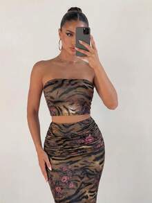 Sirith Women's All-Over Print Bandeau Top And Floral Print Skirt 2 Pieces Set - Multicolor - View 5
