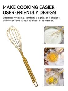 1pc Stainless Steel Egg Mixer, Suitable For Small Kitchen Tools, Used To Mix Egg Liquid And Whipped Cream, Suitable For Making Cakes, Mixing Baking And Cooking, Suitable For Beating Eggs, Cream, Suitable For Parties, Daily Home Cooking, Kitchen Use. - Gold - View 5