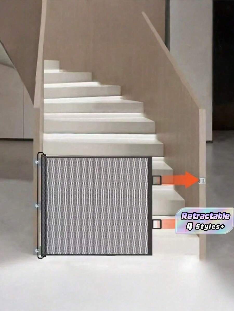 Retractable Pet Gate For Puppy Cats, Expandable Mesh Safety Fence, No Drilling Easy Mount Barrier For Stairs Corridor Porch, Indoor Outdoor Use - Multicolor - View 1