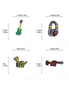 19件吉他耳機音符刺繡燙貼補丁 可愛DIY縫製貼花，適用於衣物、鞋子、帽子、包包、夾克裝飾 - 彩色 - 查看 10