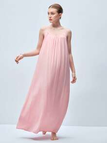 Softvol 1pc Women's Sexy Spaghetti Strap Backless Nightgown - Pink - View 7