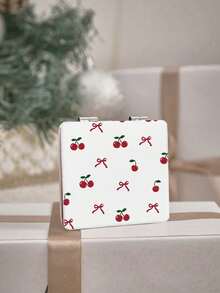 ROMWE Kawaii 1pc Pink Bow & Heart Print Square Makeup Mirror, Portable Hand Held Mirror For Girls (Pattern Placement Random) - Red and White - View 3