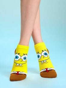 SpongeBob SquarePants | SHEIN 2 Pairs, Comfortable And Cute Cartoon Pattern Socks - color mixing - View 5