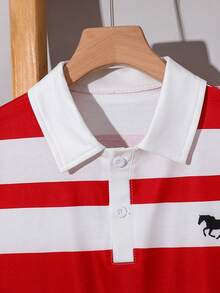 SHEIN 男童紅白條紋 Polo 衫與寬鬆短袖休閒褲 2 件套 - 彩色 - 查看 6
