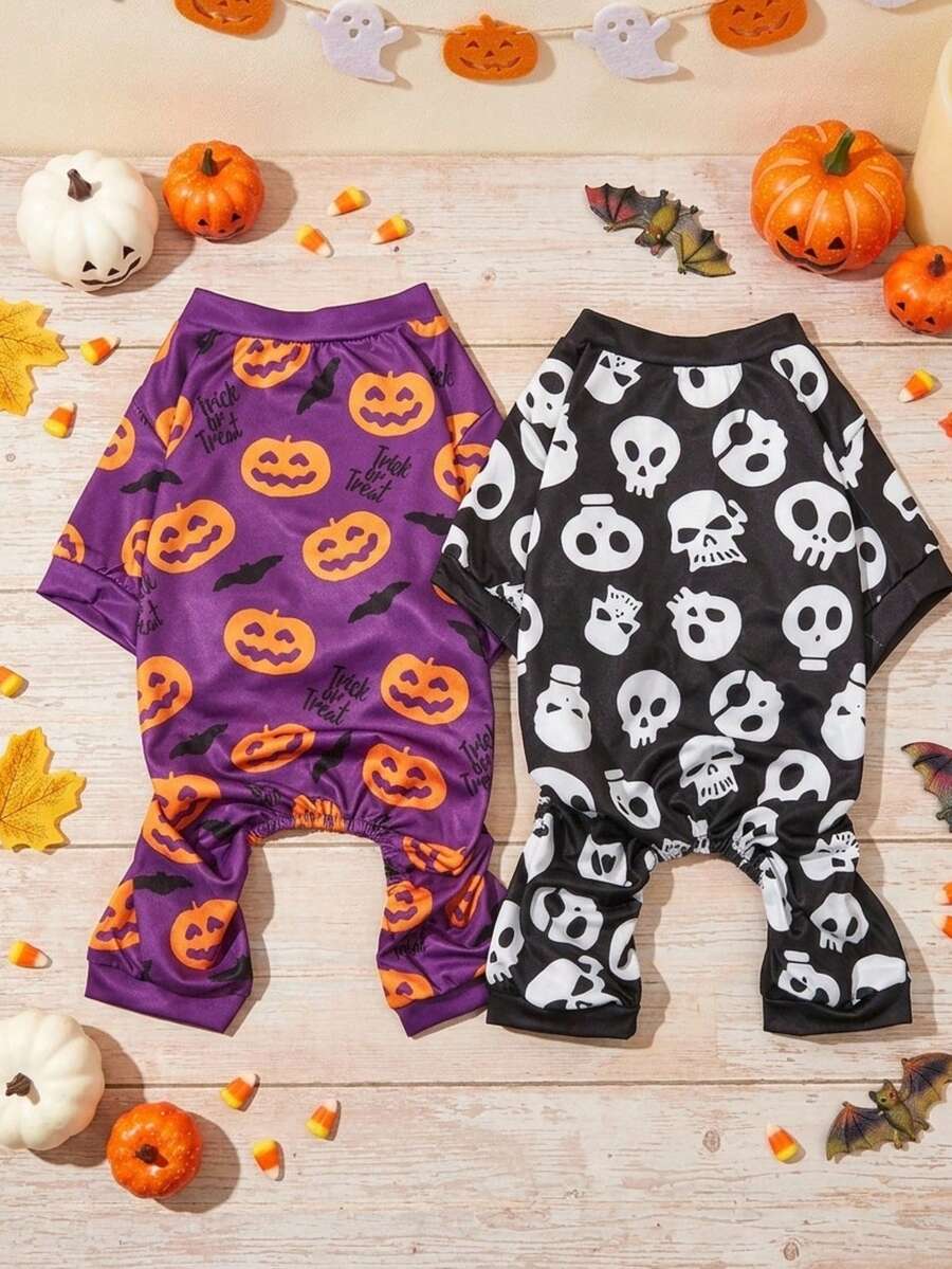 PETSIN 1 PC Halloween Purple/Black And White Pumpkin & Bat Pet Four-Legged Suit - Multicolor - View 1