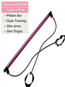 Pilates Bar Kit With Resistance Bands, Portable Yoga Stretch Stick With Foot Straps, Multifunctional Fitness Pull Rod For Full Body Workout Home Gym Exercise - Pink - View 2