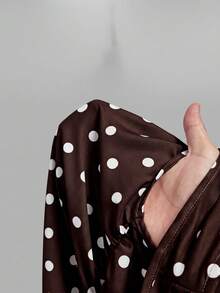 SHEIN MOD 女款波點印花單肩抓皺無袖時尚迷你洋裝 - 棕色 - 查看 5