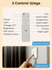 Teckwe 附燈遙控吸頂風扇，30W 可調光，靜音 LED 吸頂風扇，E27 燈座，適用臥室、客廳，6 片葉片，3 段風速，定時功能，室內外通用 - 多色 - 查看 3