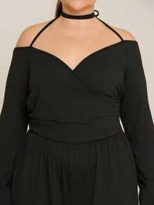 Lele Munniz Plus Size Frilya Women Solid Color Off-Shoulder Ruched Wide Leg Jumpsuit - Black - View 4