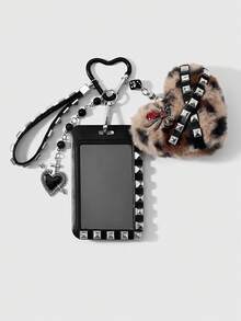 ROMWE Goth 1 Gantungan Kunci Tas/Penutup Kartu Cinta Motif Leopard dengan Paku Keling Kulit Berwarna-warni Gaya Punk Dark Wind, Cocok Dipakai oleh Perempuan - Multicolor-61 - View 10