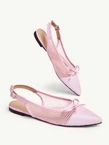 CUCCOO CHICEST Women's Shoes Summer Flat Bottom Pointed Slingback Shoes Mesh Bow Breathable Buckle Fashion Mules Shoes Casual Daily Wear - Pink - View 10