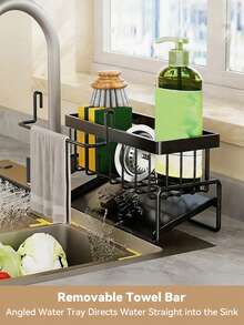 1PC Multi-Grid Sink Sponge Storage Rack With Towel Bar, Rustproof Metal Kitchen Sink Caddy Organizer, Drainable Countertop Holder For Dish Sponge Scrubber Steel Wool Soap, Space-Saving Kitchen Accessory For Sink Counter Tidying - one size fits all - View 6