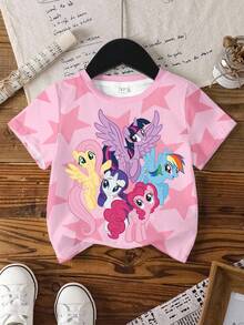 My Little Pony X SHEIN Young Girl Cartoon Print Casual Daily Short Sleeve T-Shirt - White - View 1