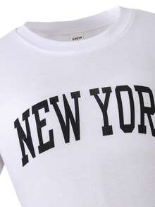 SHEIN Sparklyn Tween 羊毛连帽夹克、T 恤和喇叭裤三件套，地点图案印花 - 杏色 - 查看 6