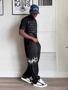 Harrin Don Harrin Don 1pc Casual Loose Fit Summer Wide Leg Sweatpants With Front & Back Graphic, Street Style - Black - View 3