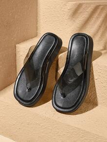 HighSole 春夏新款露趾厚底增高女款涼鞋，適合購物、海邊度假 - 透明黑色 - 查看 3