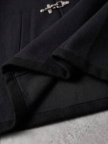 Manfinity Hypemode Men's Fall Black Metal Buckle American Vintage Streetwear Silhouette Workwear Casual Commute Daily Versatile Jacket Overcoat Vacation - Black - View 5