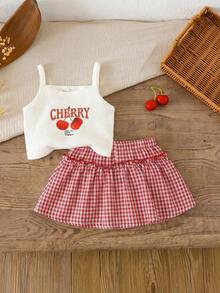 Emery Rose Kids Emery Rose Kids 两件套女童刺绣针织背心+碎花短裙，休闲可爱时尚套装，适合外出、拍照、公园、露营、日常、派对、度假等场合。 - 紅色 - 查看 2