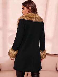 SHEIN Clasi Lapel Neck Double Breasted Overcoat In Fall/Winter - Black - View 5