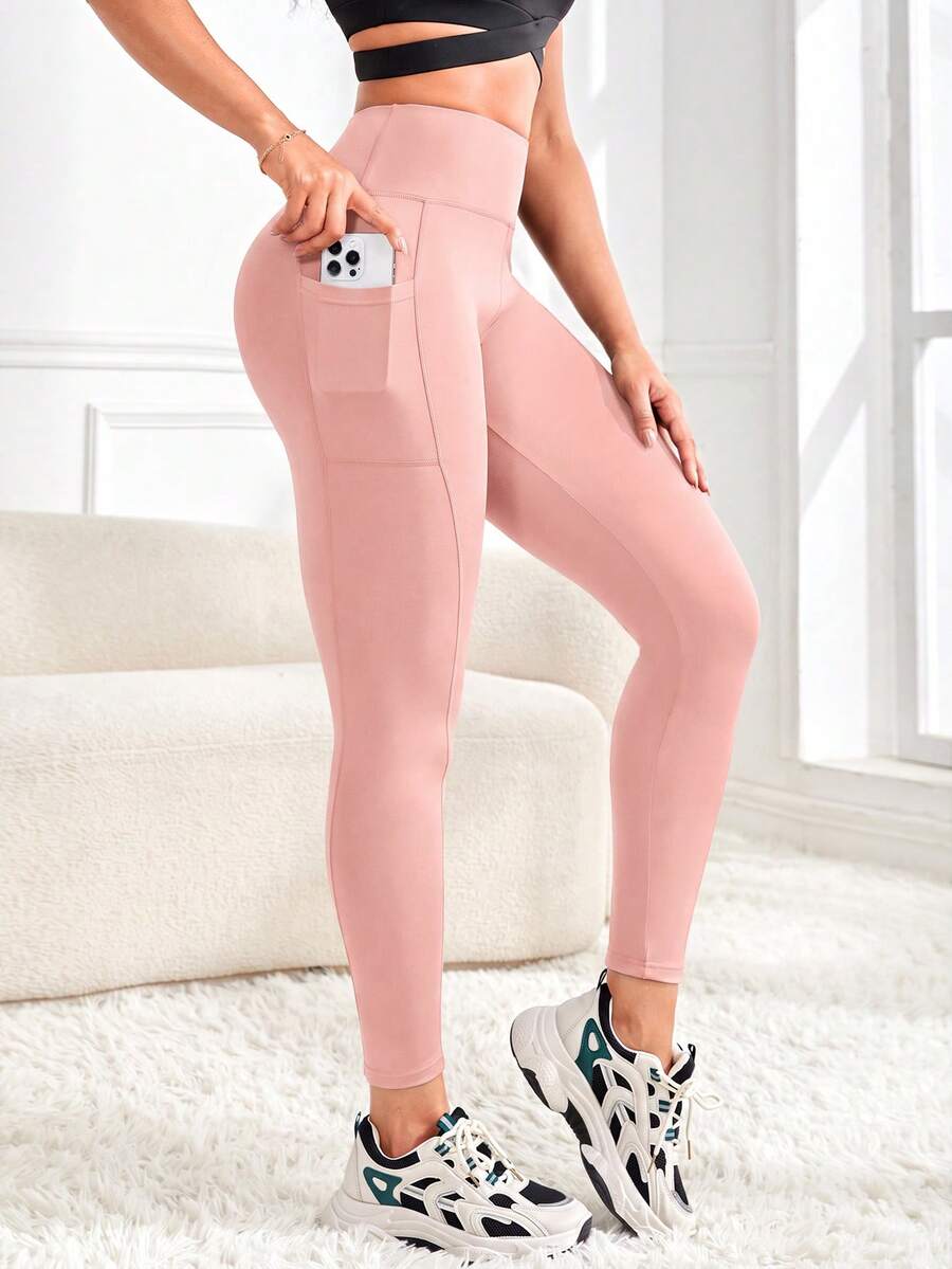 Easithlete Easithlete 高腰瑜伽緊身褲,附口袋,收腹運動跑步瑜伽緊身褲,女款 - 粉色 - 查看 1