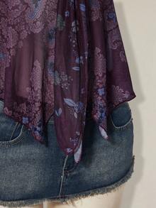 SHEIN ICON 女款全印花百褶休閒日常穿搭上衣 - 紫色 - 查看 12