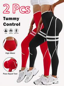 Velisys Velisys Women's Striped High Waist Daily Fitness Sports Leggings - Multicolor - View 1
