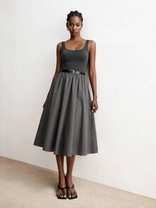 ATUI Studio Women's Summer Elegant Commute Solid Color Sleeveless Dress - Grey - View 6