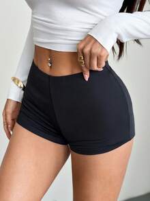 SHEIN PETITE Low Rise Micro Mini Shorts Ibiza Fits Summer Boho, Summer, Holiday, Beachwear Festival Rave Going Out Fall Winter Party ,Petite Women - Black - View 5