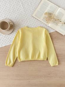 Blossori 女童修身圓領針織開襟外套 秋冬毛衣夾克 - 芥末黃 - 查看 2