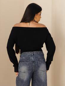Maju Mazalli Áo dài tay dáng suông vai lệch Aloruh Elegant 95% cotton, màu đen, kiểu dáng đa năng, thích hợp cho mùa thu; đơn giản, thời trang; ấm áp, sang trọng. - màu đen - Xem 3