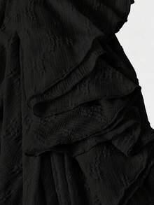 SHEIN MOD 女款性感度假風提花百褶修身細肩帶洋裝 - 黑色 - 查看 4