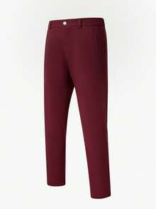 Manfinity Mode Men's Solid Color Pocket Button Casual Daily Travel Long Pants - Burgundy - View 3