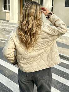 SHEIN LUNE CURVE Market Casual Quilted Gourd Ripple Lining Leopard Print Pattern Plus Size Women's Padded Coat - Khaki - View 2