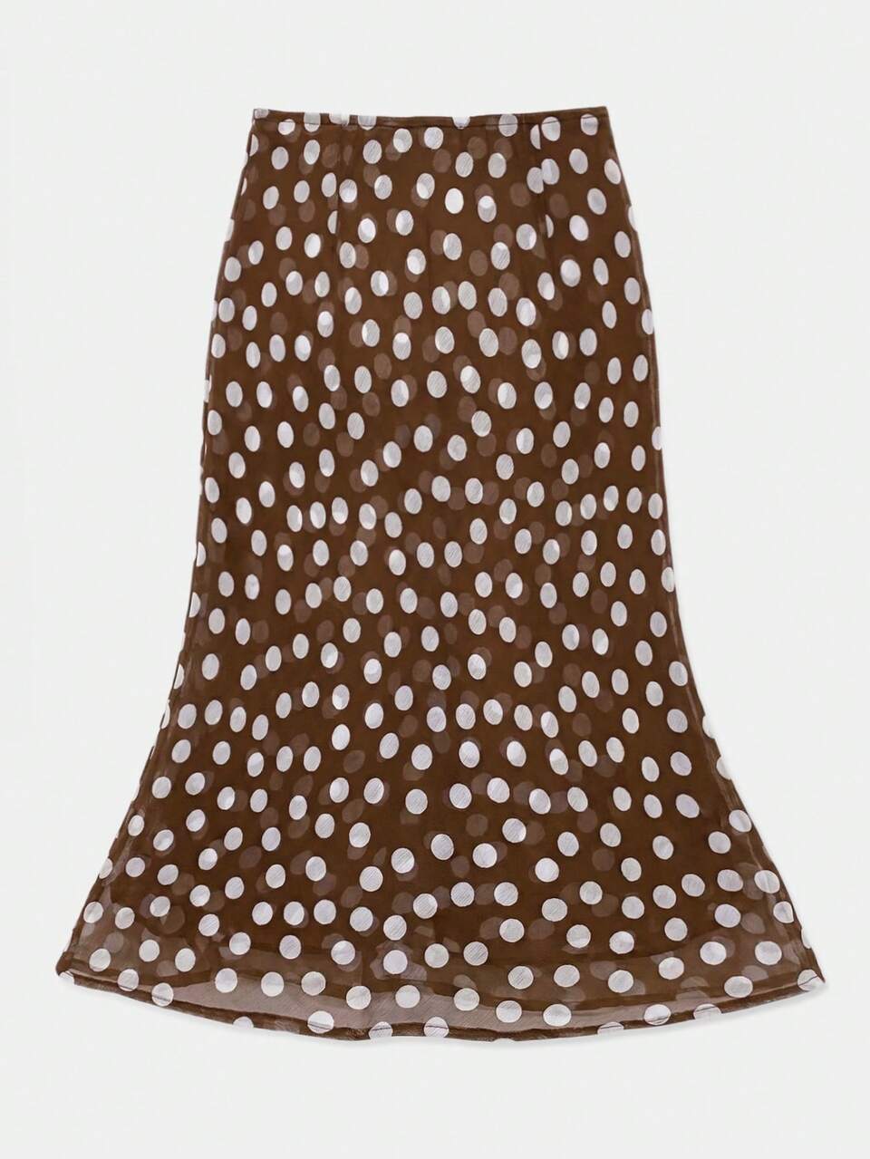 Romantic Brown Polka-Dot Chiffon Midi Skirt With A Double-Layer Chic Cute Style