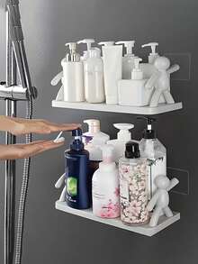 6pcs Renter-Friendly "Little Person" Wall Mounted Storage Racks, No Drill Self-Adhesive Floating Shelves (5.5 Lbs Capacity), Creative Human Shaped Bathroom Organizer, White Dorm Essential Storage Rack, Modern Kitchen Spice Rack - Multicolor - View 10