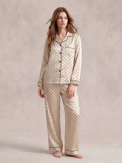 EverLounge Women's Elegant Polka Dot Print Cool Home Wear 2 Pieces Set, Suitable For Outdoor Wear