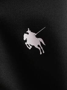 女童秋冬格紋連帽拉鍊運動衫，胸前小馬印花寬鬆休閒外套，適合日常通勤、上學與外出穿搭的多功能連帽衫 - 黑色 - 查看 5