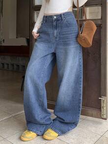 DAZY Women's Casual Daily Denim Jeans With Pocket, Button And Patchwork Fall - Blue - View 2