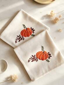 Cirelle 1/2/4 Pcs Embroidered Pumpkin Cloth Napkins, Off-White Fall Harvest Dinner Napkins With Orange Pumpkin Embroidery, Washable Reusable Cloth Napkins For Dining Table Decor - Multicolor - View 15