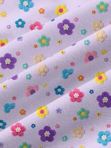 PopScrub Fun Floral Print Purple Casual Minimalist Scrub Uniform Top - Multicolor - View 3
