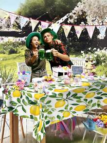 1PC POLYESTER EASY CLEAN MACHINE WASHABLE DURABLE BRIGHT YELLOW LEMON GREEN LEAF PATTERN TABLECLOTH FOR KITCHEN DINING PARTY PICNIC HOME OUTDOOR SUMMER GIFT - Multicolor - View 7